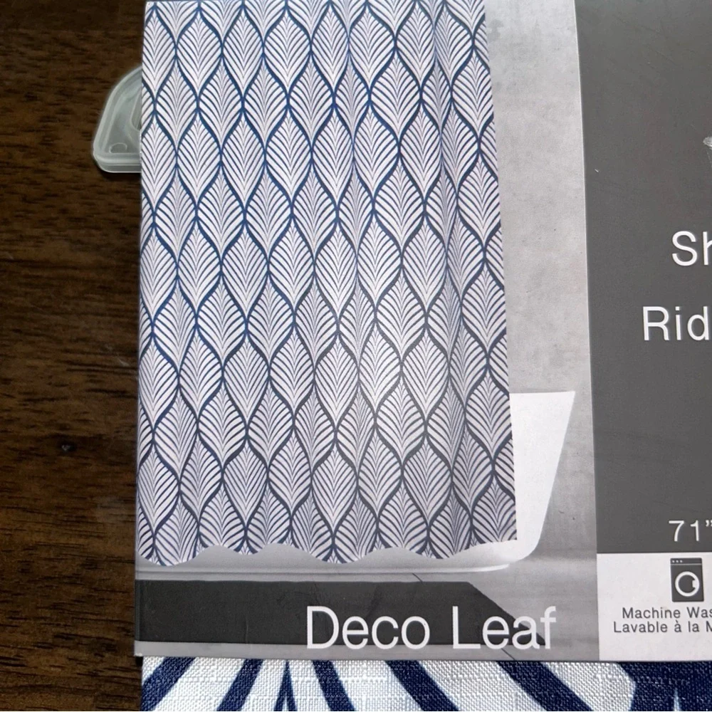 Moda Navy and White Deco Leaf Shower Curtain